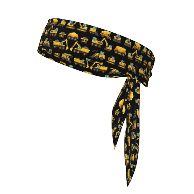 Men's Women Cool Black Yellow Buldozer Excavator Construct Machines Sports Sweatbands Multipurpose Novelty Head Ribbon Headdress for Yoga Workout Shower