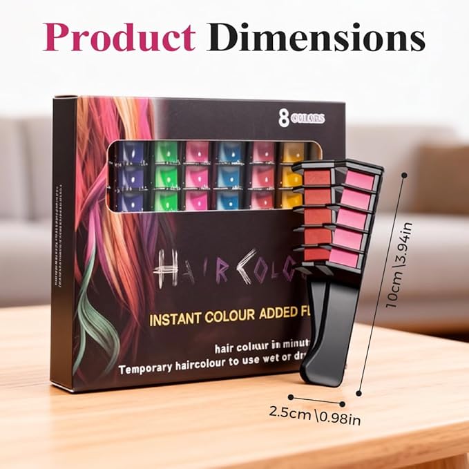 Festive Fun Hair Chalk Combs, 2026 New Chalk Hair Color for Girls, Temporary Wash out Hair Color Kids, Christmas Girl Gifts, Skin Safe Materials (6 colors)