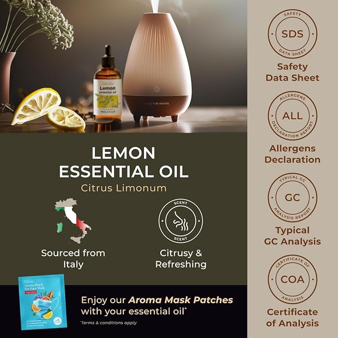 Gya Labs Lemon Essential Oil - 4 Fl Oz - for Hair, Skin, Diffuser, Aromatherapy & DIY Candle Making Scent