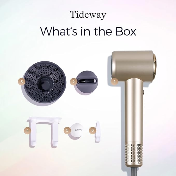 Tideway Hair Dryer, Blow Dryer with Diffuser High-Speed Plasma Ionic Low Noise for Fast Drying, Travel Hair Dryer for Women and Man, Curly/Wavy & Long/Thick Color-Treated Hair H11