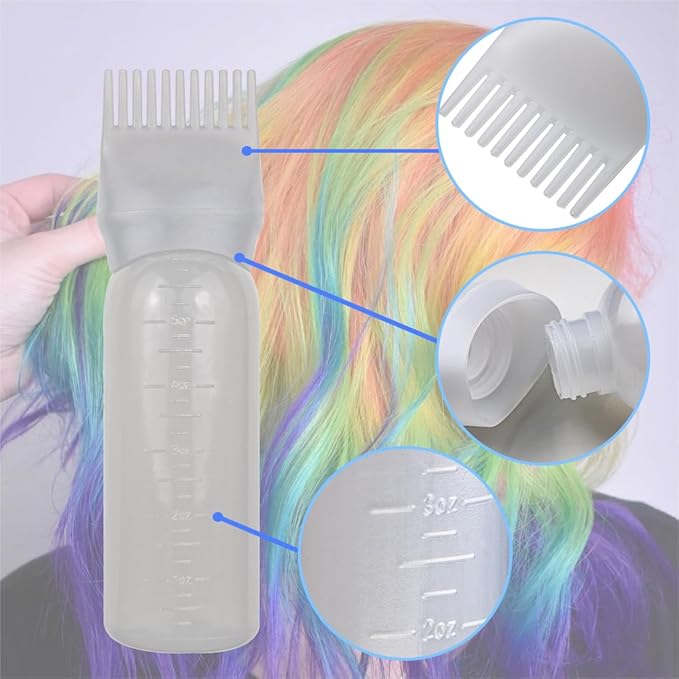 4 Pack Root Comb Applicator Bottle, Hair Oil Comb Applicator for Hair Dye, Shampoos, Salons (White+Pink)