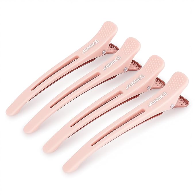 AIMIKE 4pcs Hair Clips for Styling Sectioning, No Crease Duck Billed Hair Clips with Silicone Band, Hair Styling Clips, Salon and Home Hair Cutting Clips for Hairdresser