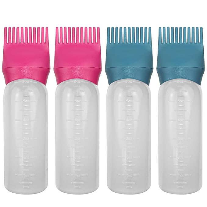ELANE 4 Pack Hair Oiler Comb Bottle,Root Comb Applicator Bottle for Hair Oil Scalp Hair Oiling Applicator(Red+Green)