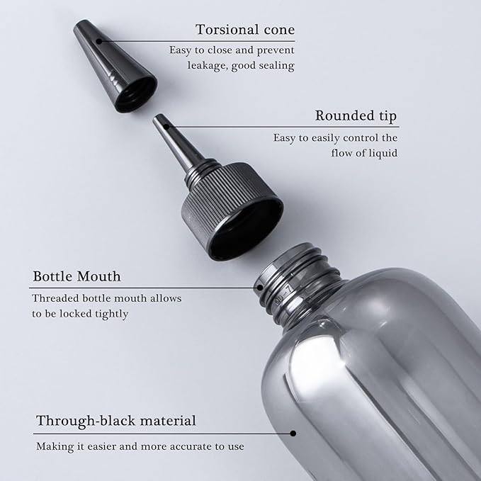 Applicator Bottle for Hair, 16.9 ounce Hair Color Applicator Bottle 2 Pack Squeeze Bottle Transparent Oil Bottles for Hair, PET Plastic Refillable Bottles with Twist Top Cap,Clear Black