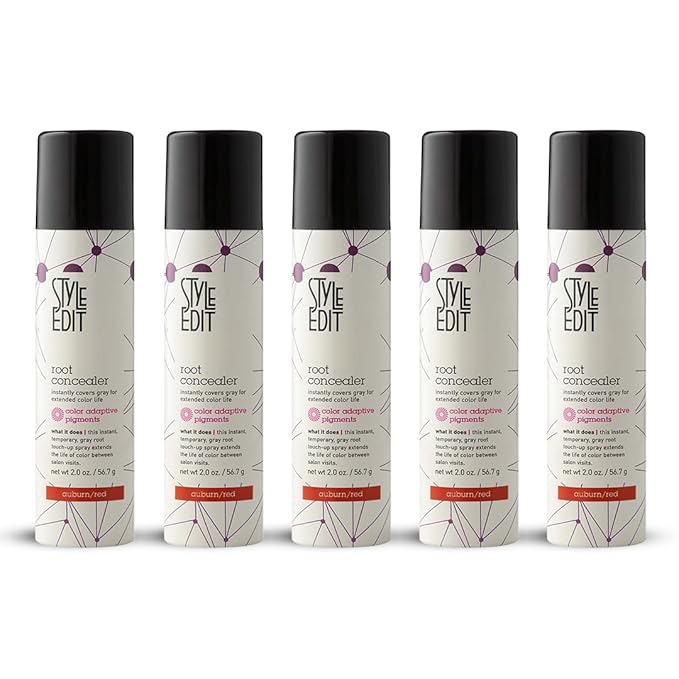Style Edit Auburn/Red Root Concealer Touch Up Spray - Instantly Covers Greys And Roots - Professional Salon Quality Grays Cover Up Hair Products for Women Auburn Red 2 Ounce PACK OF 5