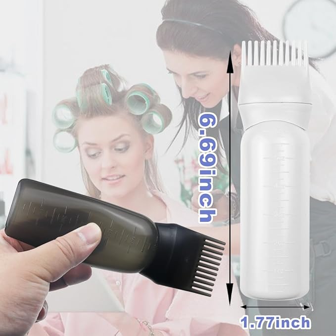 ELANE 4 Pack Root Comb Applicator Bottle,Oil Comb Applicator for Hair Dye Shampoos Hair Salons (2 Black + 2 White)