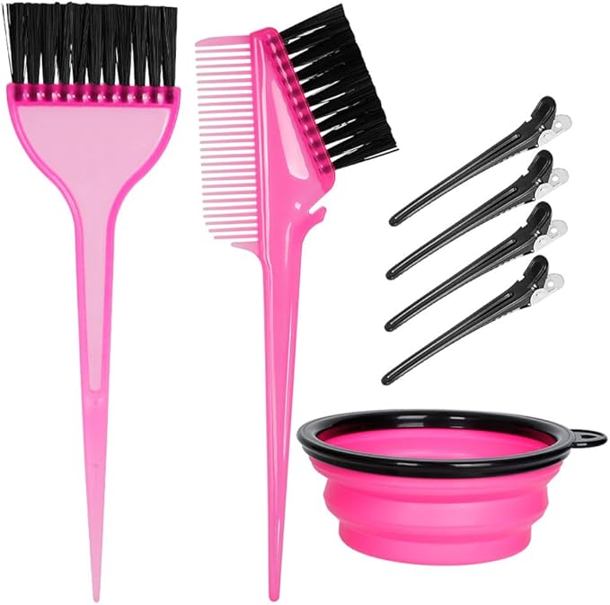 Hair Dye Color Brush and Bowl Set, Color Bowl Brushes Tool Mixing Bowl Kit Tint Comb for Hair Tint Dying Coloring Applicator (Pink&Black)