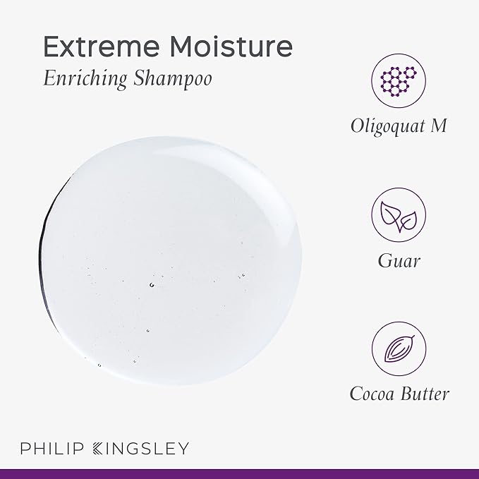 PHILIP KINGSLEY Moisture Extreme Enriching Shampoo for Curly Dry Damaged Hair Curls Anti-Frizz Hydrating Intense Hydration Gentle Cleansing Shampoo Detangles Conditions Tames, 33.8 oz