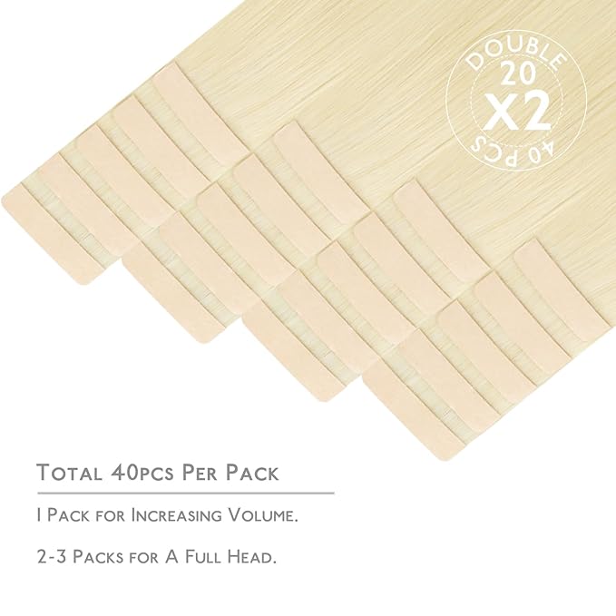 WENNALIFE Tape in Hair Extensions Human Hair, 40pcs 100g 20 inch Platinum Blonde Hair Extensions Real Human Hair Straight Tape in Extensions Invisible Human Hair Extensions