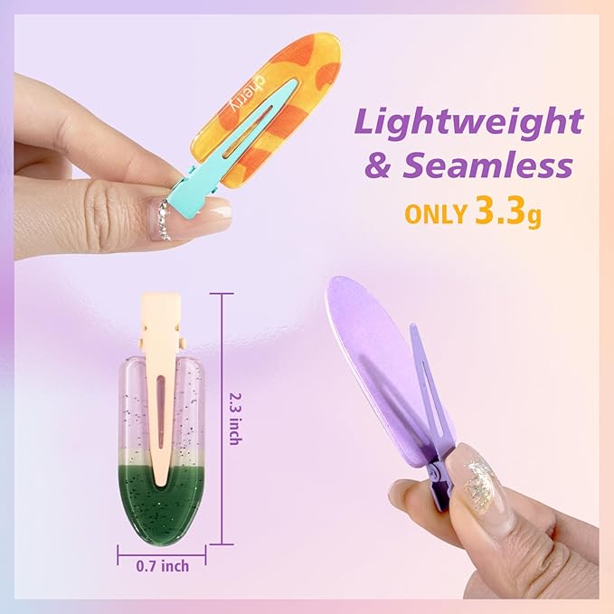 Magicsky 12PCS No Bend Hair Clips, Hawaiian Acrylic Flat Styling No Crease Pins, Bang Seamless Duckbill, Barrettes for Makeup, Cute Beach Hairstyle Tool for Women Girls, Colorful Fruit
