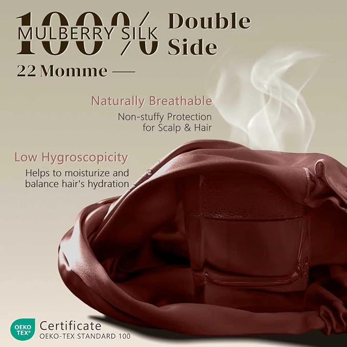 ZIMASILK 22 Momme 100% Mulberry Silk Bonnet for Sleeping & Women Hair Care, Highest Grade 6A Silk Hair wrap for Sleeping with Premium Elastic Stay On Head (1Pc, Burgundy)