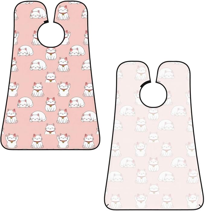Beard Hair Catcher for Men, Waterproof Shaving Bib Apron Non-Stick, Trimming Tool for Dad Husband, Japan Lucky Cat Funny Fat Cats Pink Shave Bib