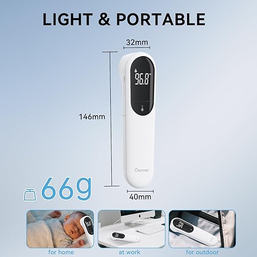 Berrcom No-Touch Forehead Thermometer for Adults, Kids, and Babies, Digital Infrared Medical Thermometers with Fever Alarm, LED Display, Dual Probe Technology