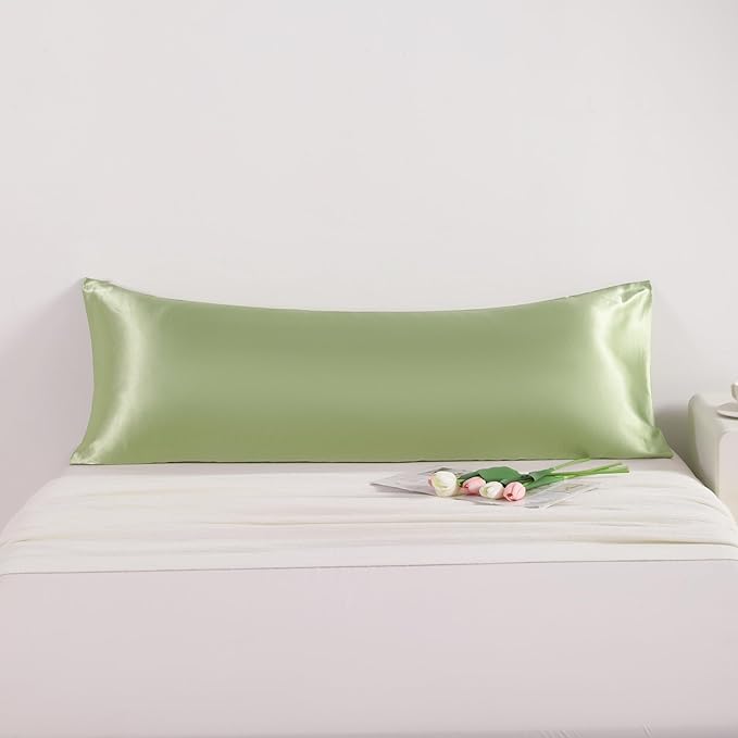 NTBAY Satin Body Pillowcase for Hair and Skin, Luxurious and Silky Pillow case with Envelope Closure, 20x54 Inches, Sage Green