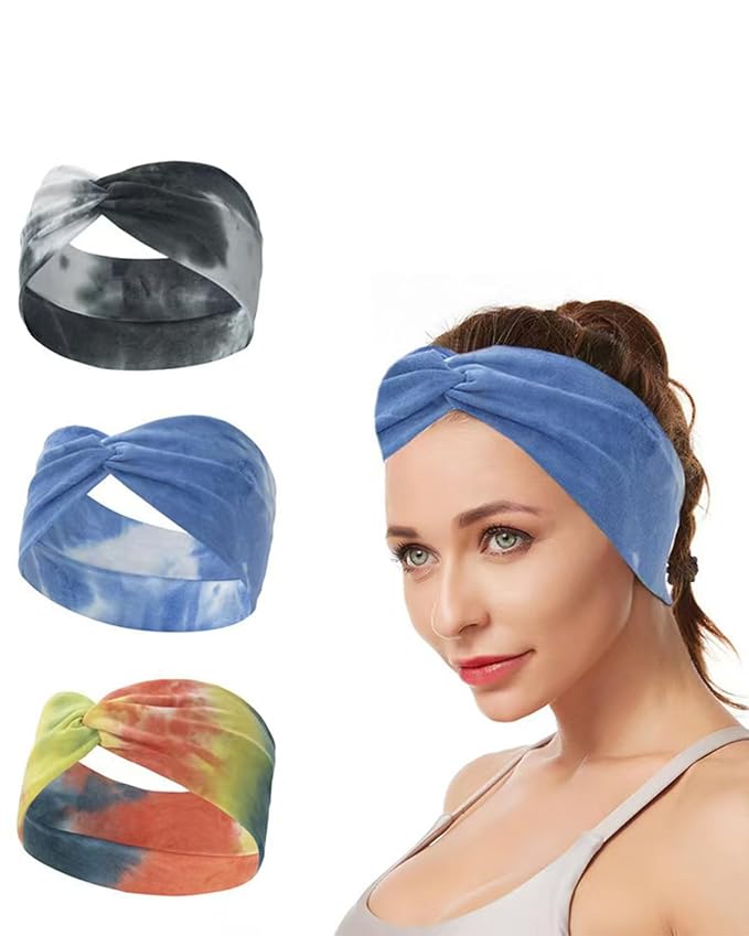 6 Pcs Wide Headbands for Women, Boho Tie Dye Headbands, Soft Fashion Headbands, Hair Bands for Daily Workout Yoga, Z-CF