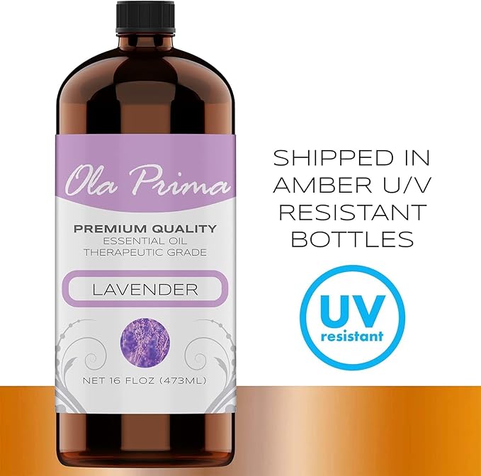 Ola Prima Oils Lavender Essential Oil (16oz Bulk) for Aromatherapy Diffuser, Candle Making & Stress – Therapeutic Grade Aromatherapy Oil