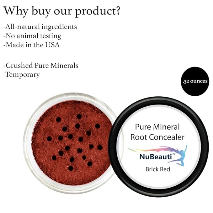 Root Touch Up Powder - 11 True-to-Nature Shades - Zero Fragrance, Talc or Parabens - Hairline Concealer by NuBeauti (Without Brush, Brick Red)