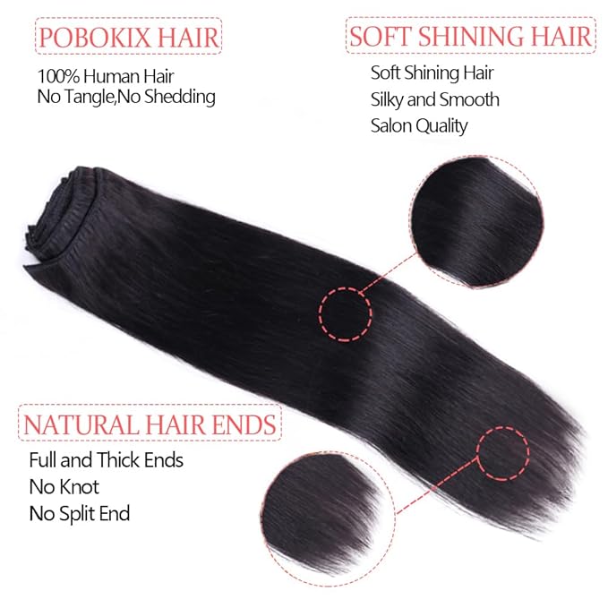 30Inch Clip in Hair Extensions Real Human Hair Straight 8Pcs Remy Hair Extensions Clip in Human Hair with 18Clips Double Lace Weft 120g Natural Color