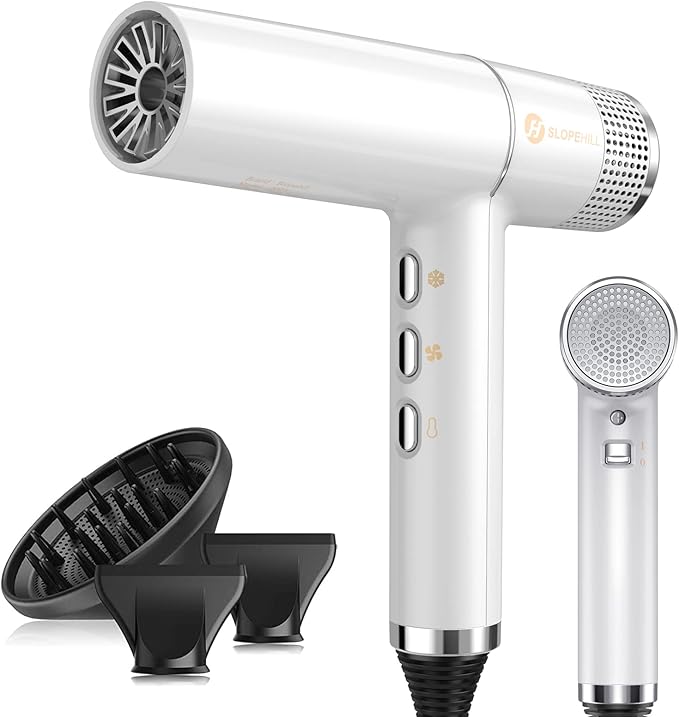 slopehill Hair Dryer with Unique Brushless Motor | Intelligent Fault Diagnosis | Innovative Microfilter | Oxy Active Technology | Led Display (White)