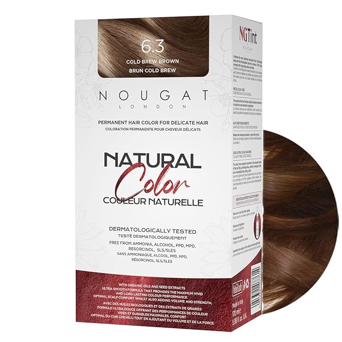 NOUGAT Cold Brew Permanent Hair Color Kit - 100% Gray Coverage, Ammonia Free & PPD Free for Sensitive Scalp - 3-in-1 Color, Repair & Nourish System with Anti-Aging Hair Mask & Essence