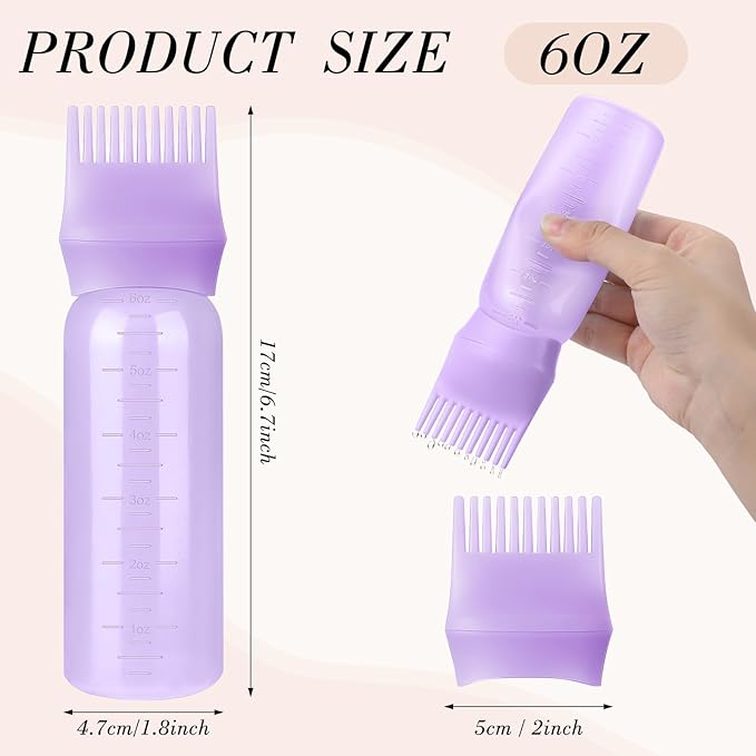 Pimoys Hair Oil Applicator Bottle for Scalp, Root Comb Applicator Bottles Hair Dye Squeeze Bottle Hair Coloring Tools, 2 Pack (Blue, Purple)