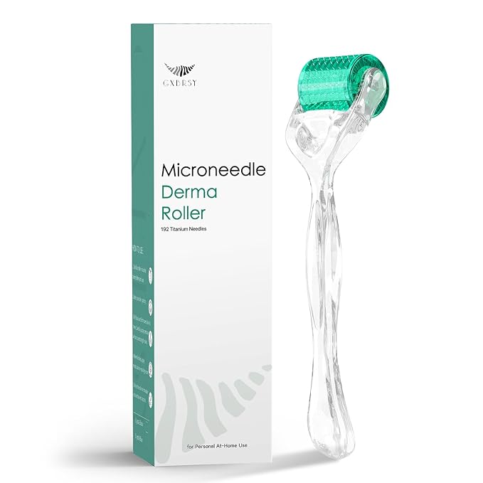 Derma Roller Titanium 0.30mm Microderm Roller Kit - 192 Micro Needles Microneedle Dermal Roller for Scalp and Body, At Home Microdermabrasion Face Roller (Green)