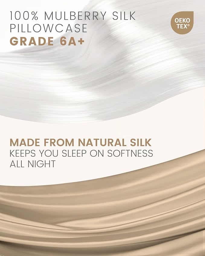 THXSILK Set of 2 100% Mulberry Silk Pillowcase for Hair and Skin Health, Soft Breathable and Smooth Pillowcases with Hidden Zipper, Both Sides Premium Grade 6A+ Silk, Standard 20"x26", Taupe