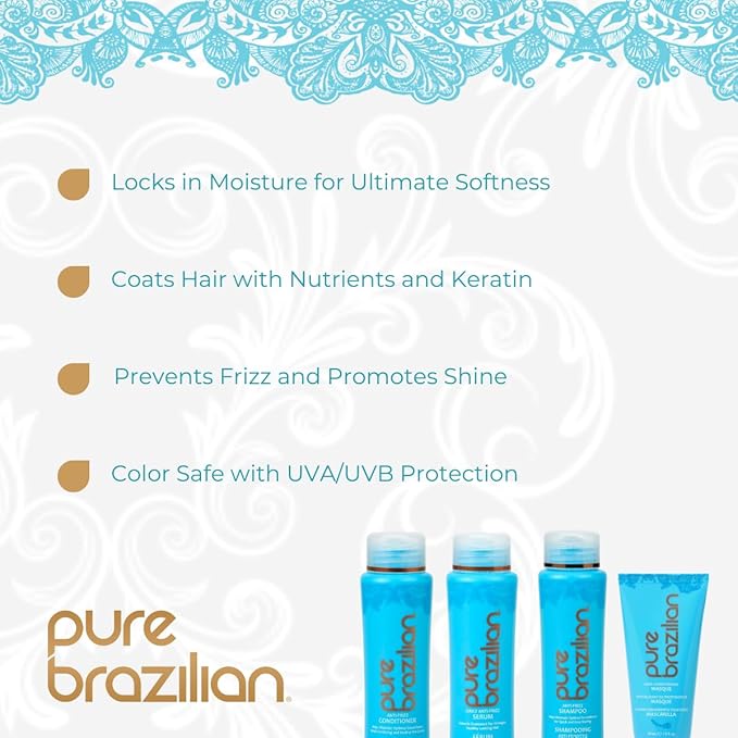 Pure Brazilian 4-Piece Essential Travel Size Kit: Anti-Frizz Shampoo, Conditioner, Serum & Masque