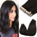 GOO GOO Tape in Hair Extensions Human Hair, 1B Natural black, 20inch 100g 40pcs, Skin Weft Seamless Invisible, Silky Straight with Thick Ends, Remy Human Hair