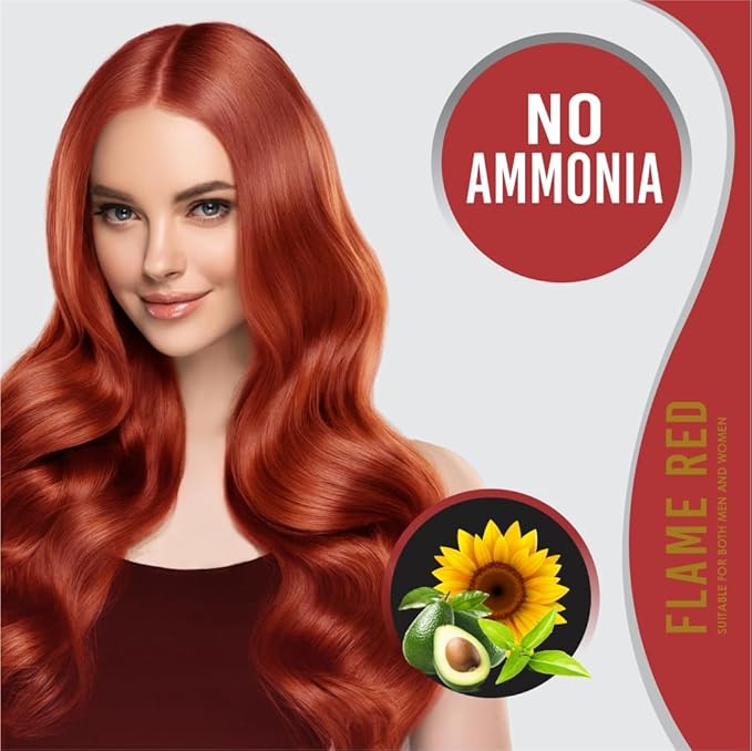 Kaveri Creme Hair Color Permanent Hair Dye Color - With Improved Creme Formula for Gray Coverage Ammonia Free Hair Color Dye for Rich Bright Long lasting (Flame Red, 3.04 Fl Oz) - Pack Of 3