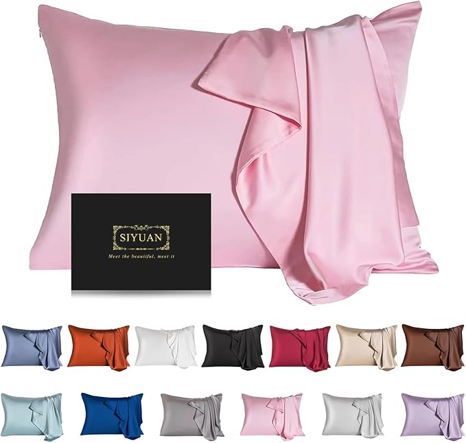 Mulberry Silk Pillowcase for Hair and Skin,Standard Size Cooling Silk Pillow Case with Hidden Zipper,Allergen Proof Dual Sides Soft Breathable Smooth Silk Pillow Cover for Women(Standard,Pink)
