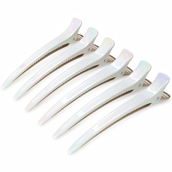 AIMIKE Extended Sectioning Hair Clips w/Built-in Silicone Band, 4.8" No-Crease Non-Slip Hair Styling Clips for Thick, Long Hair – Blow Drying,Hair Rollers, Rust-Free –6 Pack, OpalShell Duckbill Clips