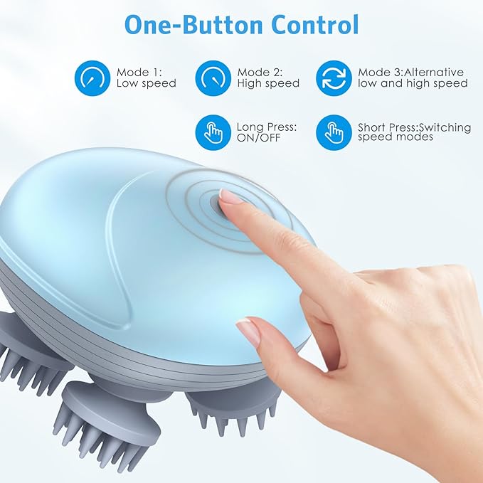 Upgraded Handheld Scalp Massager, Electric Scalp Massager, Scalp and Back Scratcher for Relieving Tight Stiffness Muscles, Promote Bonding, Blue