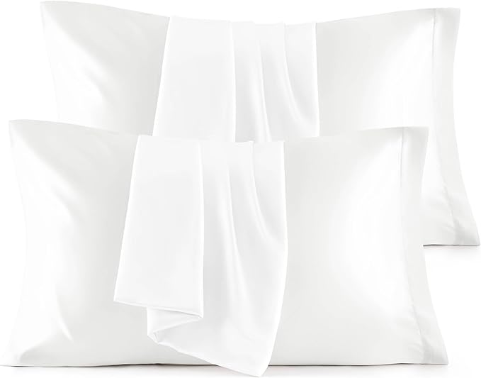 Bedsure Satin Pillowcase Standard Set of 4 - Pure White Silky Pillow Cases for Hair and Skin 20x26 Inches, Pillow Covers with Envelope Closure, Gifts for Women Men
