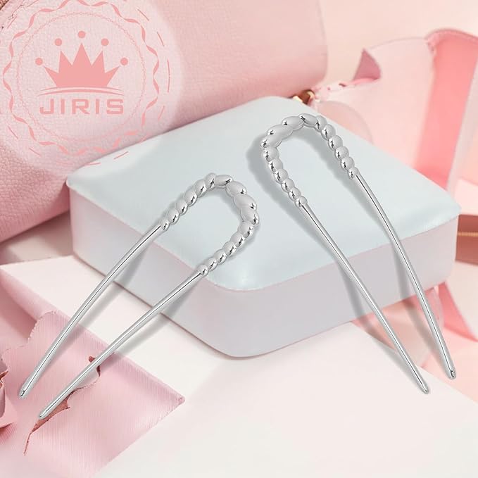 2PCS 5.5Inch French Hair Pins Large U-Shaped Pins for Women and Girls Fashion Metal Hair Pin French Twist Hair Pins for Buns, Updos,Stylish and Functional(set4-silver)
