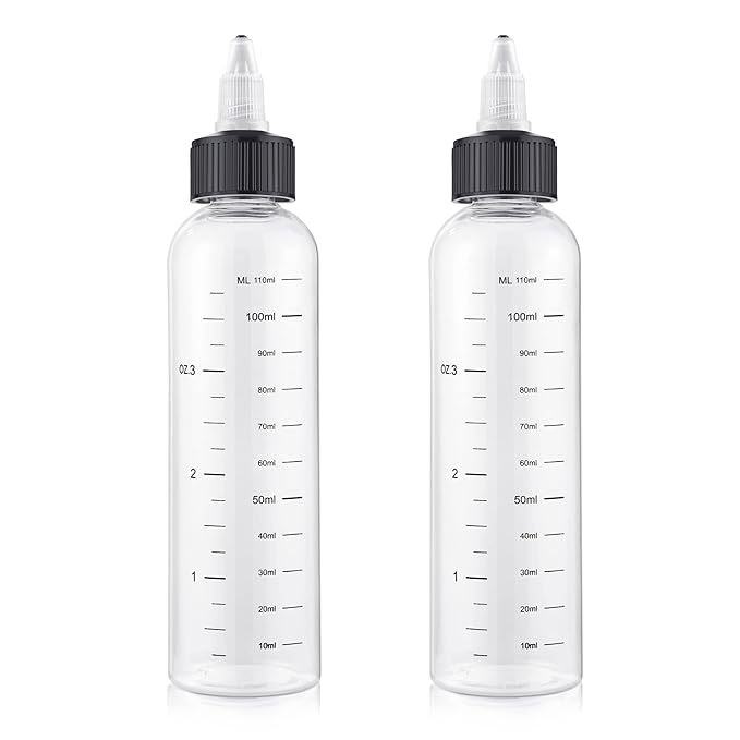 BESARME 2 Pack Applicator Bottles for Hair Oil - 4 Ounce Plastic Squeeze Bottles with Clear Graduated Scale