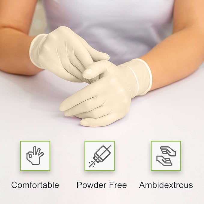 FifthPulse Medical Examination Latex Gloves - Extra Thick 4.5 Mil, Natural Color, Powder Free Disposable Gloves