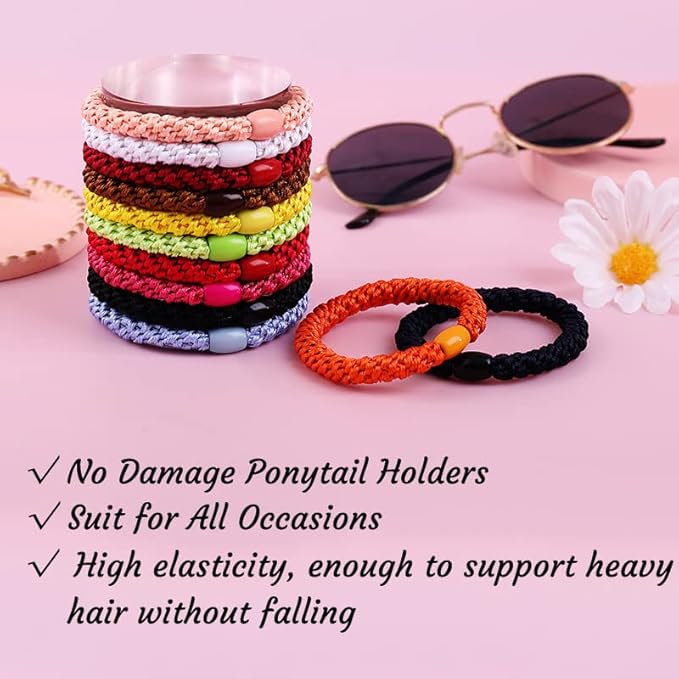 J.CARP 8Pcs Mixed color Hair Ties for Women Girls, Elastics Hair Bands Ponytail Holders, No Damage No Crease Hair Elastics, Perfect for Girls and Women with Thick or Curly Hair, Style 18