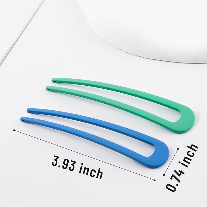6Pcs Metal French Hair Pins for Women U Shape Sticks 3.9 Inch Vintage Fork for Hairstyle Accessories(Blue/Green/Grey）