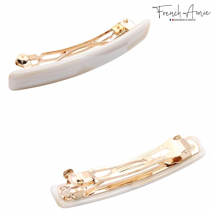French Amie Small 2 1/4 inch Celluloid Handmade Hair Barrette No Slip Grip Durable Styling Women Hair Accessories Hair Clip for Girls, Made in France(Ivory)