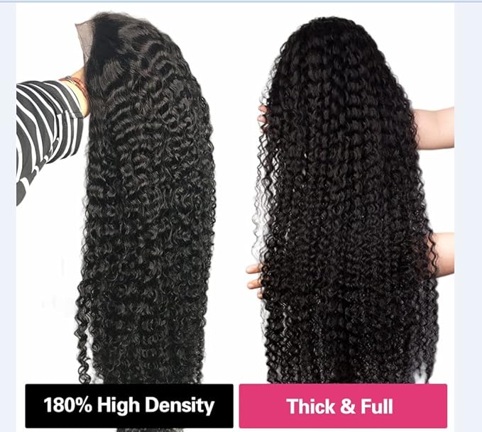 13x4 Human Hair Lace Front Wigs for Black Women 180% Density Brazilian Deep Wave HD Transparent Lace Front Wig with Baby Hair Pre Plucked Bleached Knots(18inch,Natural Black)