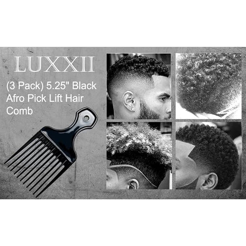 (3 Pack) 5.25" Plastic Afro Pick Lift Hair Comb Detangle Wig Braid Hair Man Styling Comb (Black_B)