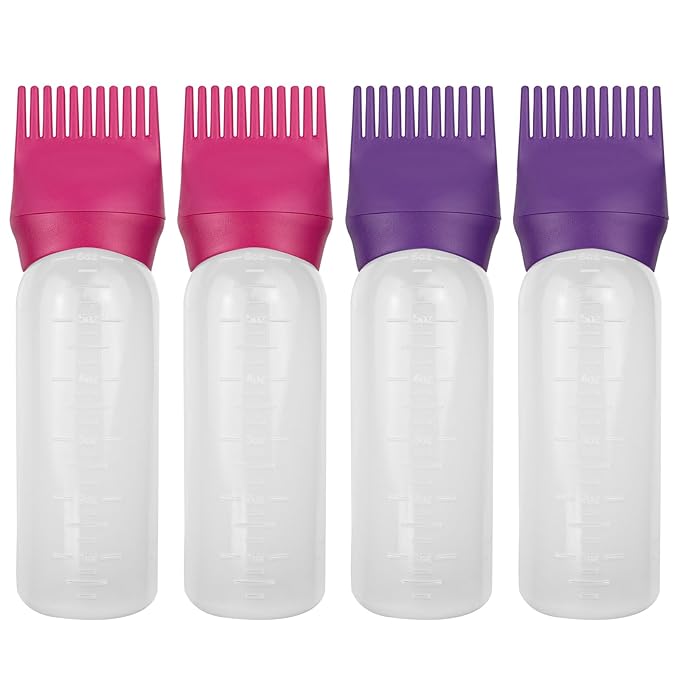 4 Pack Root Comb Applicator Bottle, Hair Oil Comb Applicator for Hair Dye, Shampoos, Salons (Purple+Red)