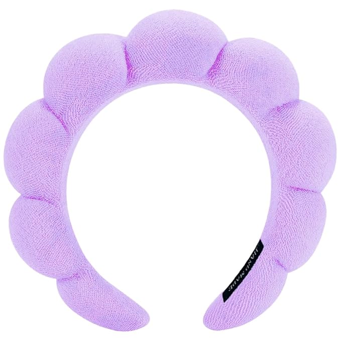 Spa Headbands for Washing Face or Makeup, Sponge Bubble Skincare Headbands, Puffy Terry Cloth Hairband for Women, Skin Care Makeup Headwear Hair Accessories for Girls(Purple)
