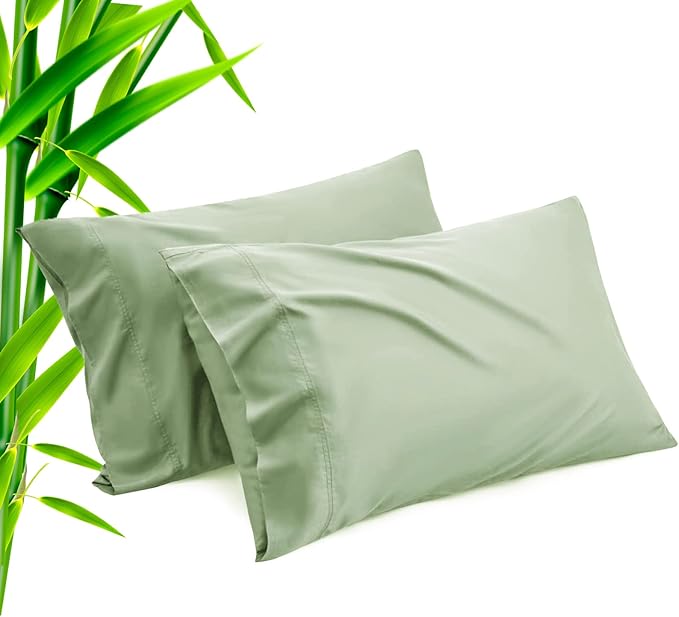 TELUS Pillow Cases King Size 2 Pack, Bamboo Rayon Cooling Pillowcases with Envelope Closure, Cool Breathable Pillow Case for Hot Sleepers & Night Sweats, 20x36 inches, Green