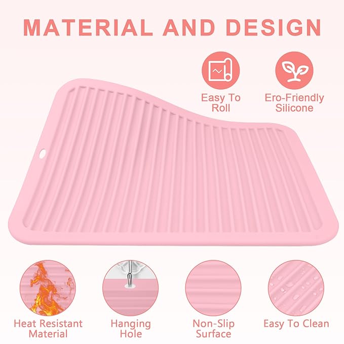 AMIJEAL Oversize Silicone Heat Resistant Mat for Hair Tools, Curling Iron Flat Iron Hair Straightener Holder Mat, Portable Hot Tools Cover Pad for Travel Vanity Salon(14.2" x 11.0")