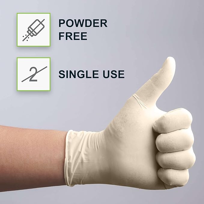 FifthPulse Medical Examination Latex Gloves - Extra Thick 4.5 Mil, Natural Color, Powder Free Disposable Gloves