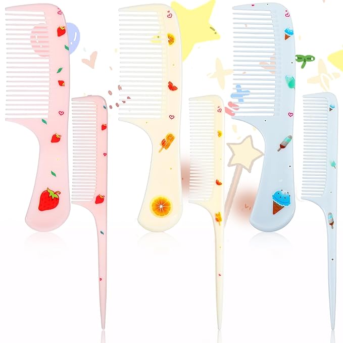 6Pcs Baby Comb Set, Small Cute Fine Tooth Toddler Comb & Rat Tail Baby Combs for Styling, Plastic Parting Combs for Girl Wet Dry Hair