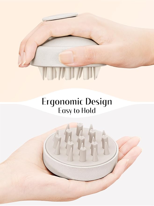 HEETA Hair Scalp Massager for Hair Growth, Shampoo Brush, Scalp Scrubber Exfoliator with Soft Silicone Bristles for Dandruff Removal to Relieve Stress, Wet Dry Use Updated Material, Beige