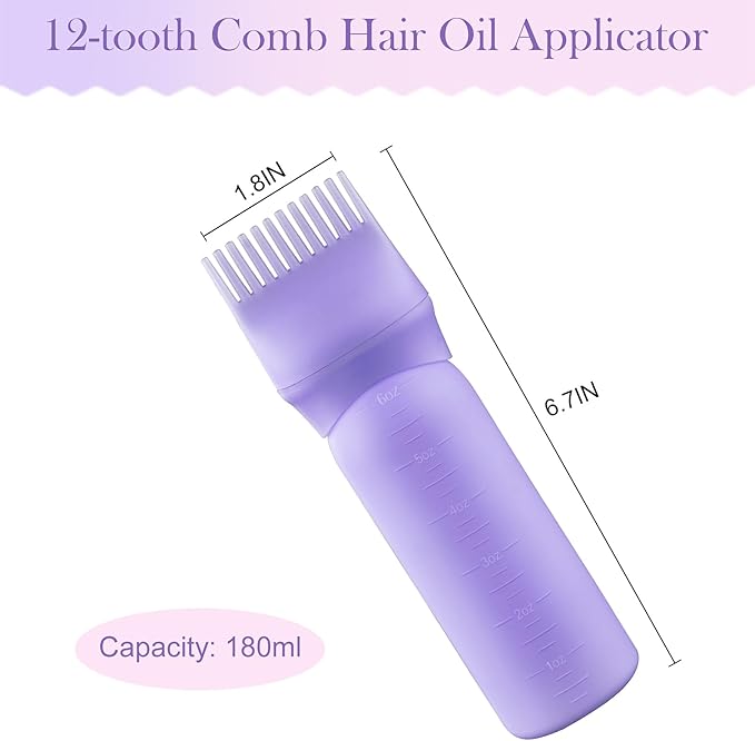 Cosywell Root Comb Applicator Bottle 6 Ounce Hair Dye Applicator Brush 3 Pack for Hair Root Comb Color with Graduated Scale(Pink White Purple)